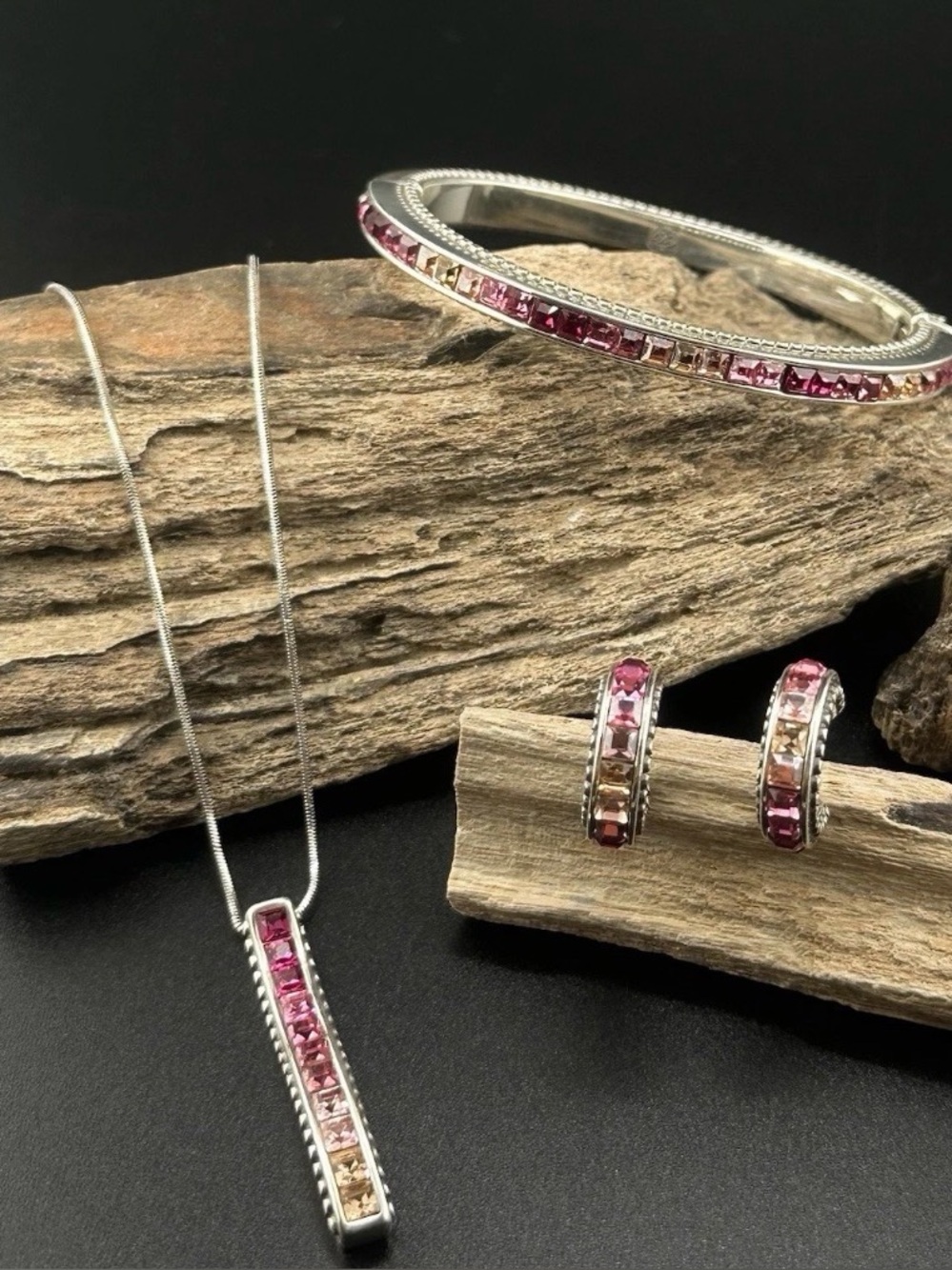 🌹 RARE SET BRIGHTON VINTAGE PINK OMBRÉ ‘SPECTRUM’ SWAROVSKI CRYSTAL JEWELERY!